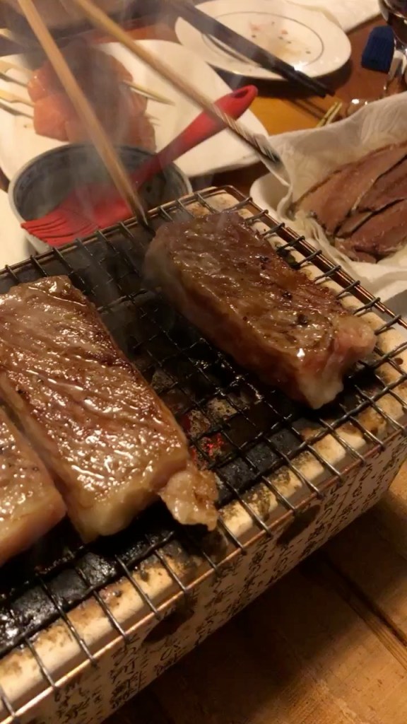Wagyu beef on the yakitori grill